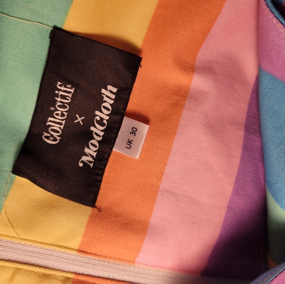 Collectif x Modcloth - Pastel Rainbow Pin-up Dress UK 30 - Picture 4 of 6